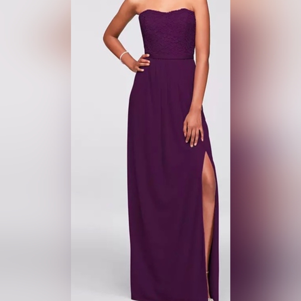 David's Bridal Strapless Plum Gown
